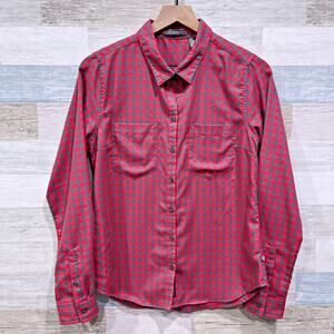 Horny Toad & Co Flannel Shirt Red Gray Gingham Pocket Wool Blend Womens Small